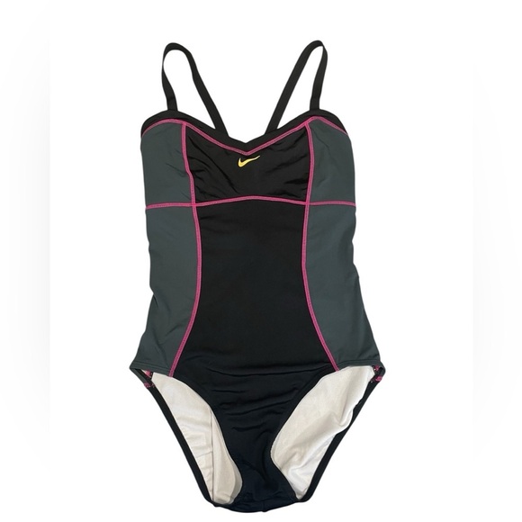 Nike Other - Nike Women's Crossback Black and Gray One-Piece Swimsuit with Pink Trim